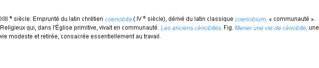 Définition cénobite ACAD 1986