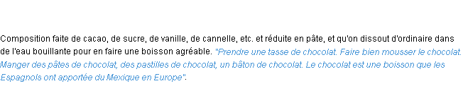 Définition chocolat ACAD 1798