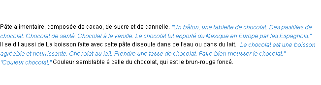 Définition chocolat ACAD 1835