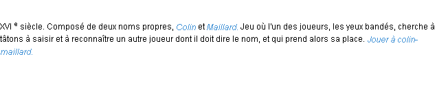 Définition colin-maillard ACAD 1986