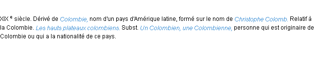 Définition colombien ACAD 1986