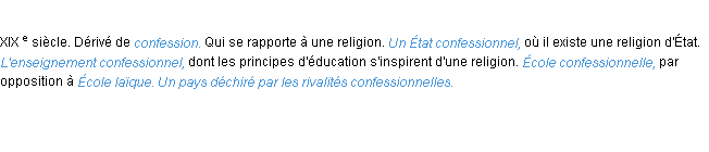 Définition confessionnel ACAD 1986