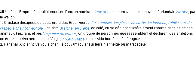 Définition crabe ACAD 1986