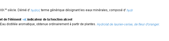 Définition hydrolat ACAD 1986