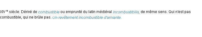 Définition incombustible ACAD 1986