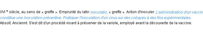 Définition inoculation ACAD 1986