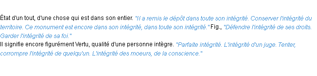Définition intégrité ACAD 1932