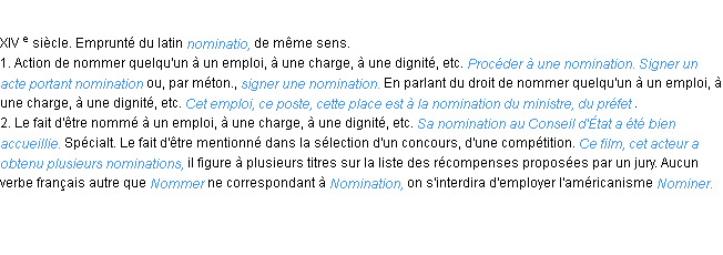 Définition nomination ACAD 1986