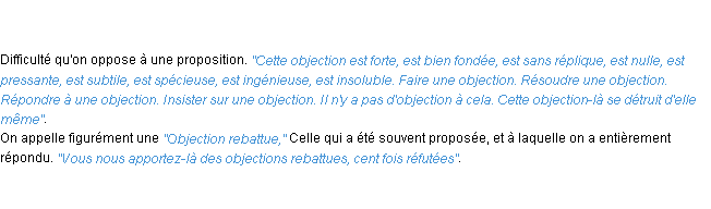 Définition objection ACAD 1798