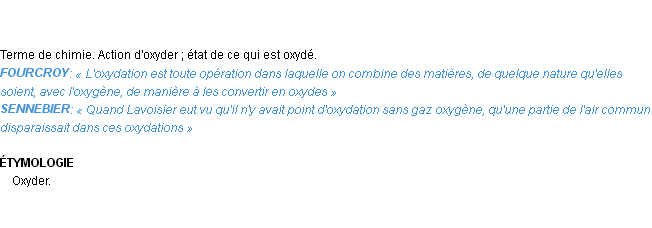 Définition oxydation Emile Littré