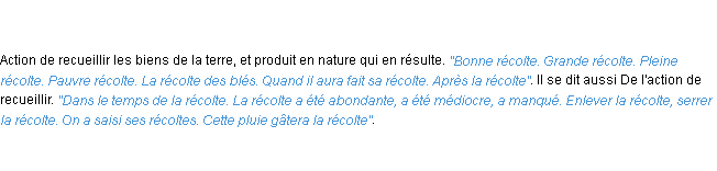 Définition récolte ACAD 1798 Définition récolte ACAD 1798