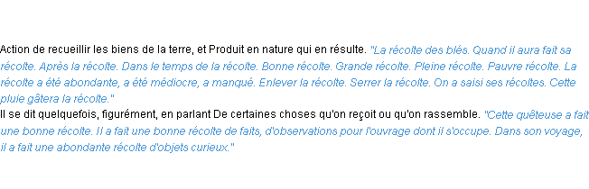 Définition récolte ACAD 1835 Définition récolte ACAD 1835