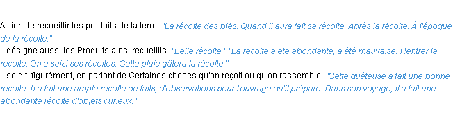 Définition récolte ACAD 1932 Définition récolte ACAD 1932